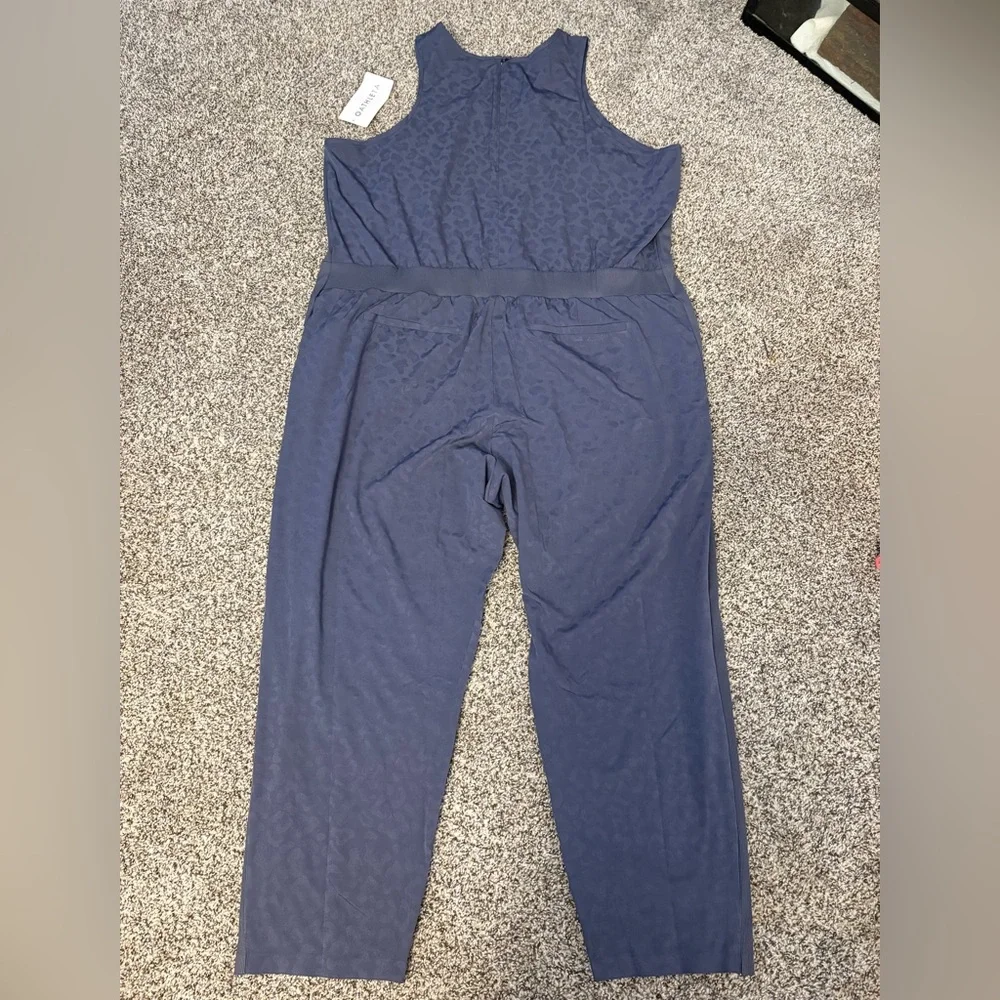 Athleta NWT Brooklyn Textured Jumpsuit Plus Size 24 Sleeveless Navy Blue Leopard - Picture 9 of 12